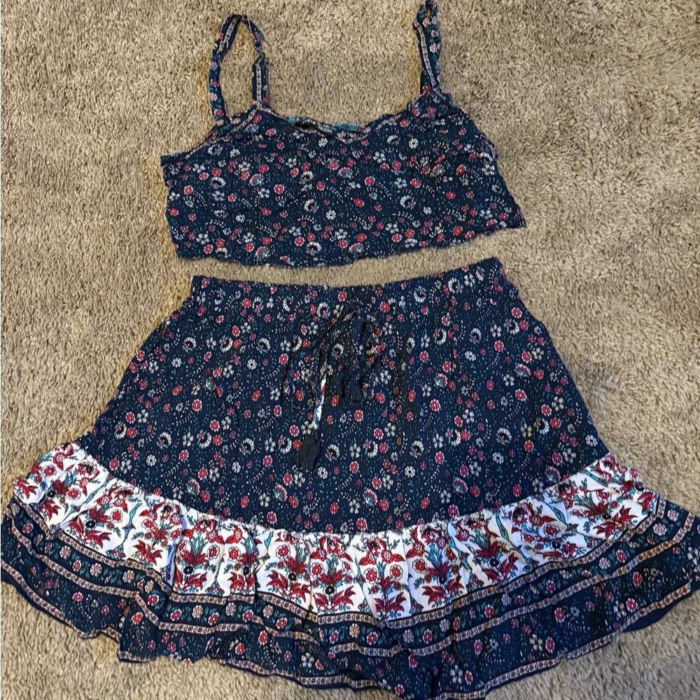 SHEIN Floral Skirt Set - Navy and Red